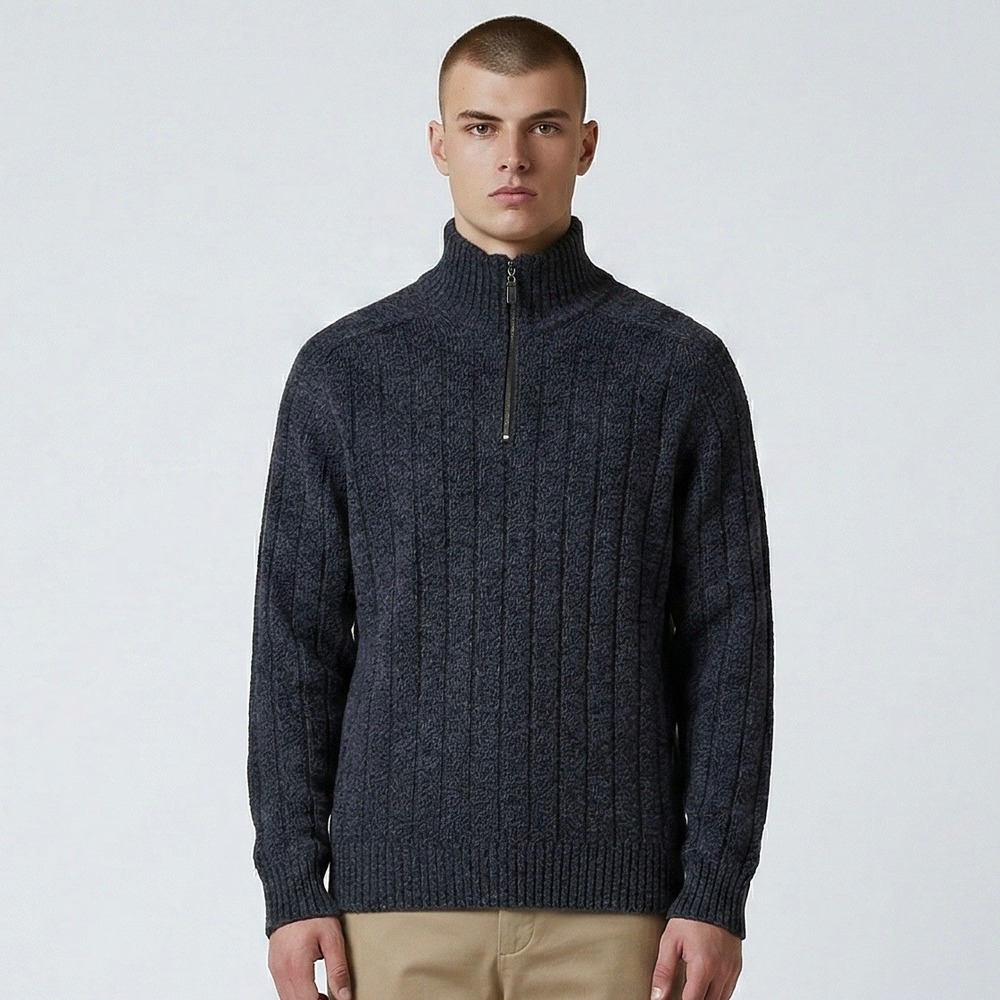 Lothlorian Possum Wool 1/4 Zip Sweater Mens M‎ Blue Ribbed Pullover New Zealand